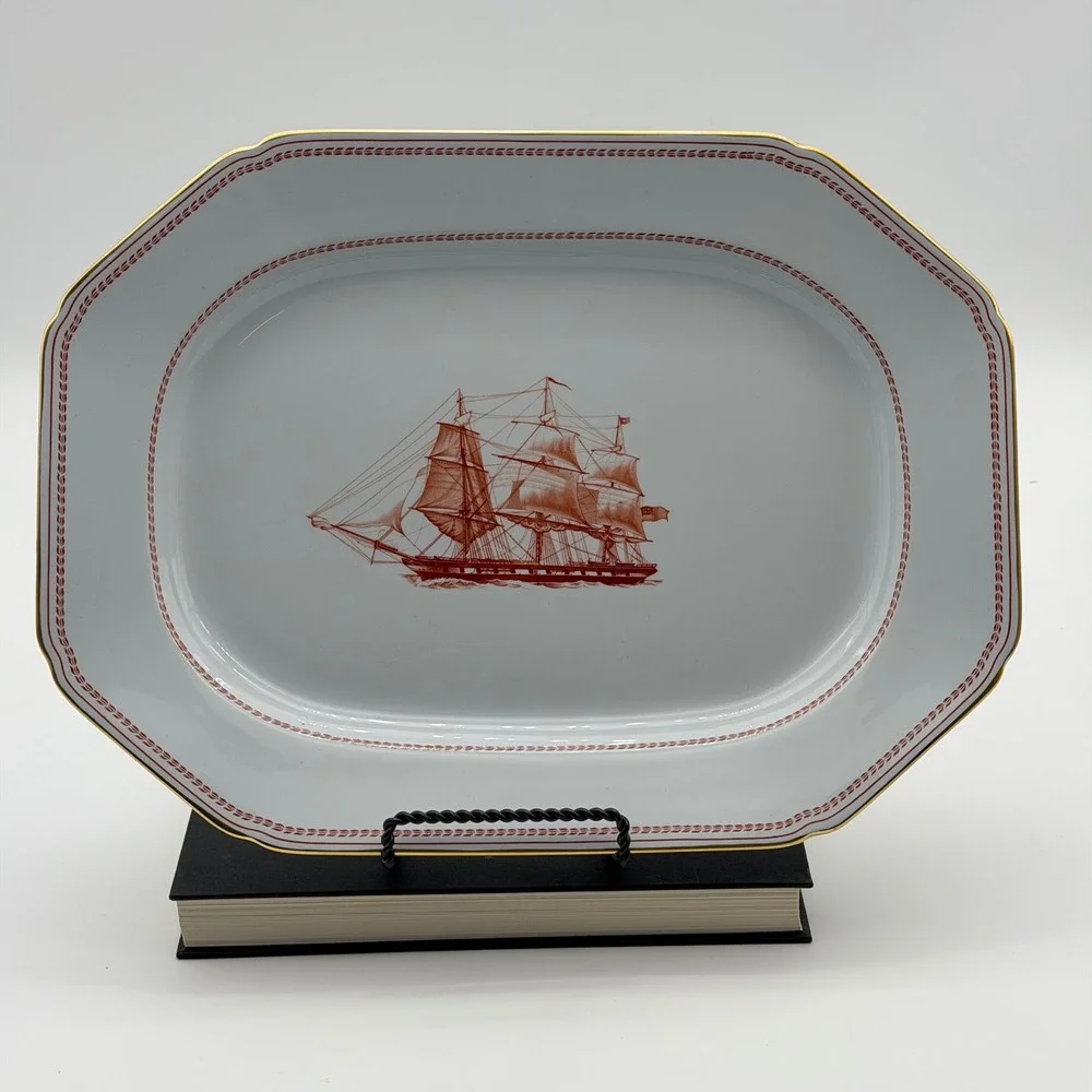 Vintage Spode Trade Winds Rust Red Ship Serving Platter 14